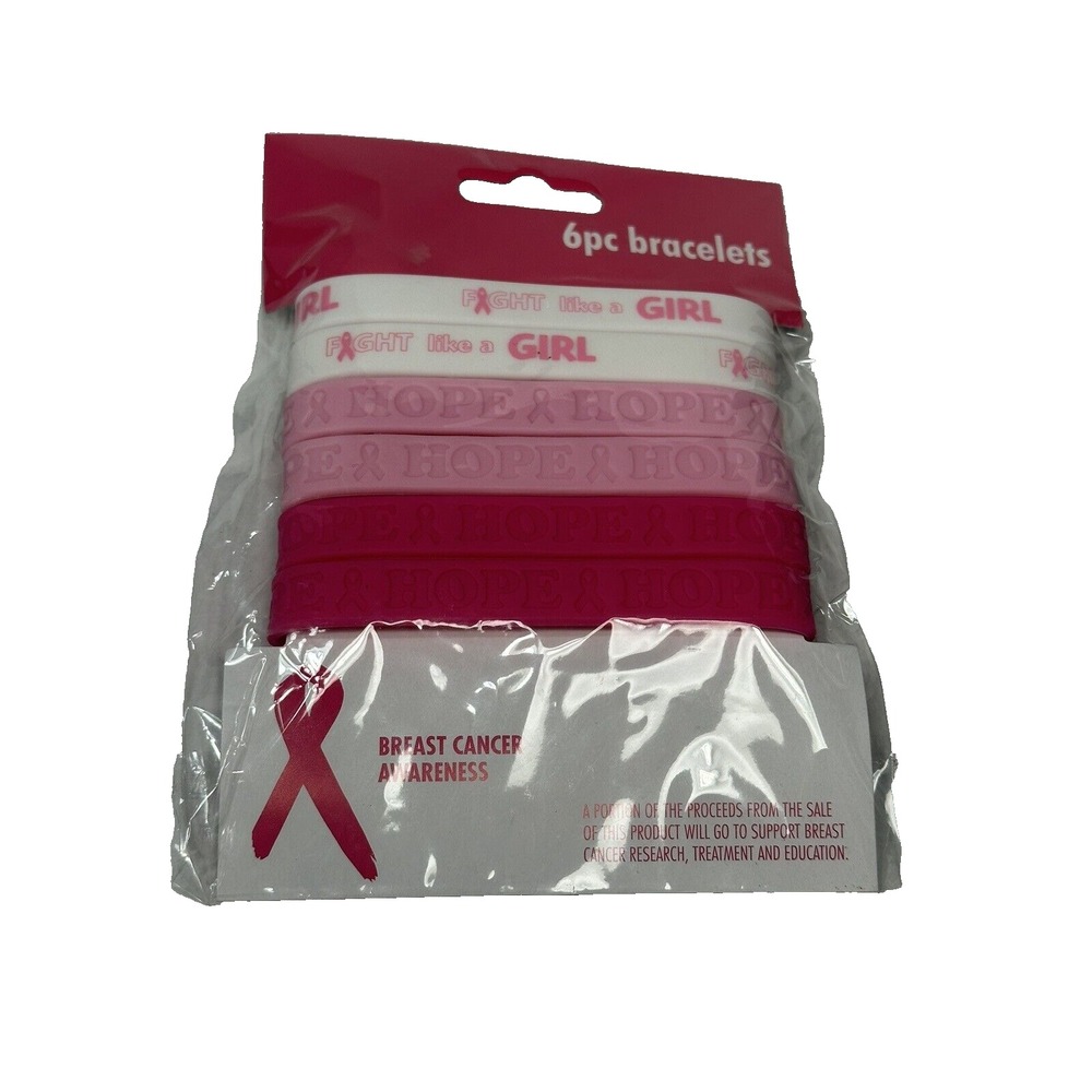pink ribbon bracelets 6‎ count 1 pack awareness